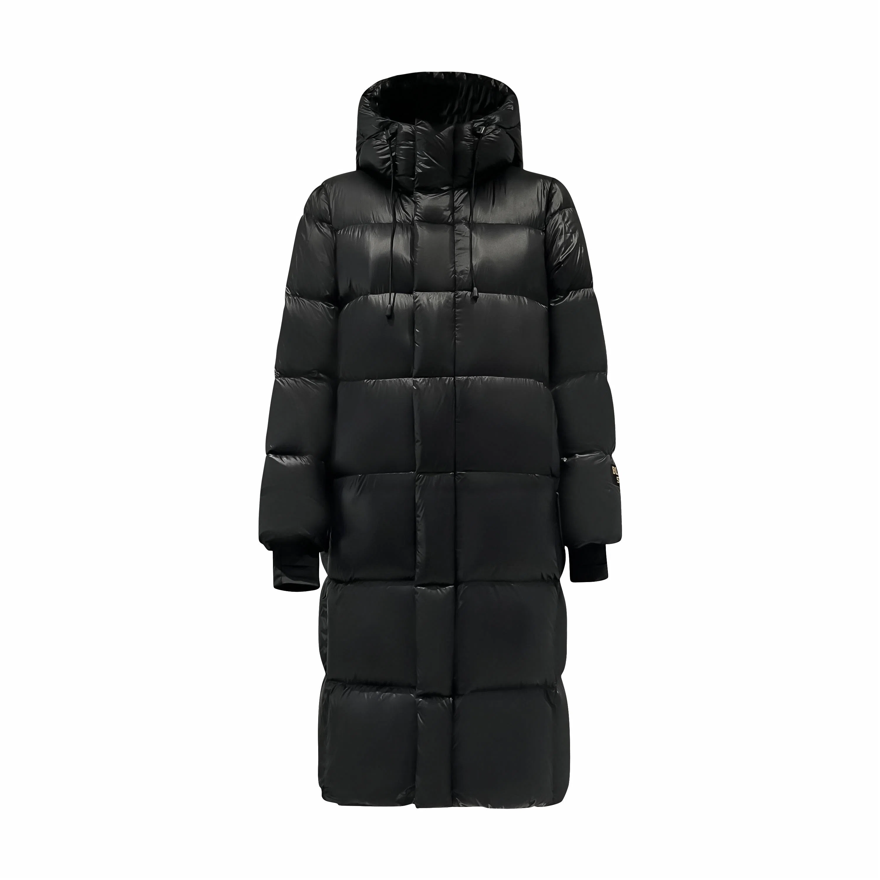 鸭鸭 黑金标色奢金保暖过膝连帽防寒羽绒服 男女同款 黑色