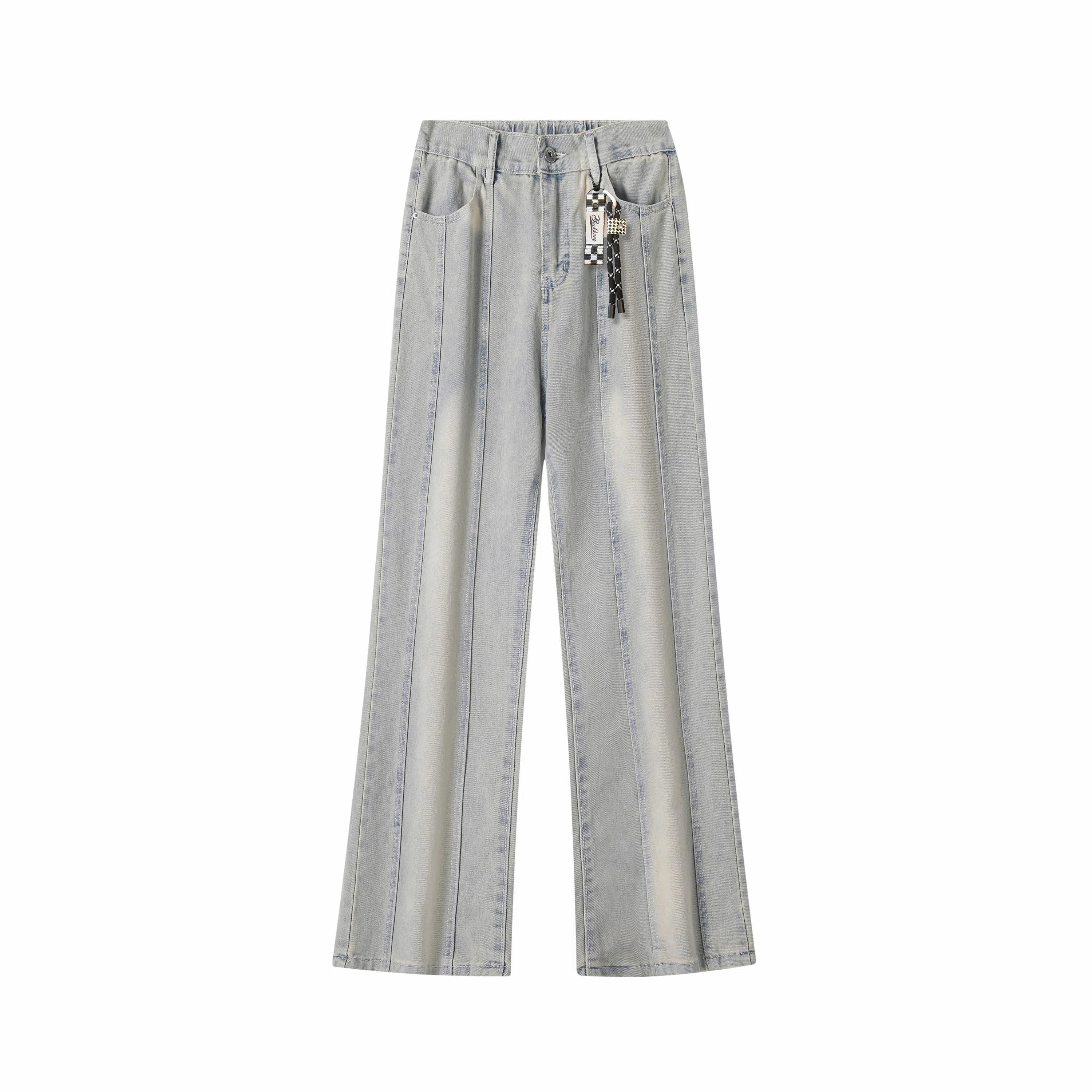 大卫贝肯 美式复古高街潮牌重工水洗扎染做旧脏脏白拼接休闲长裤宽松直筒工装牛仔裤 男女同款