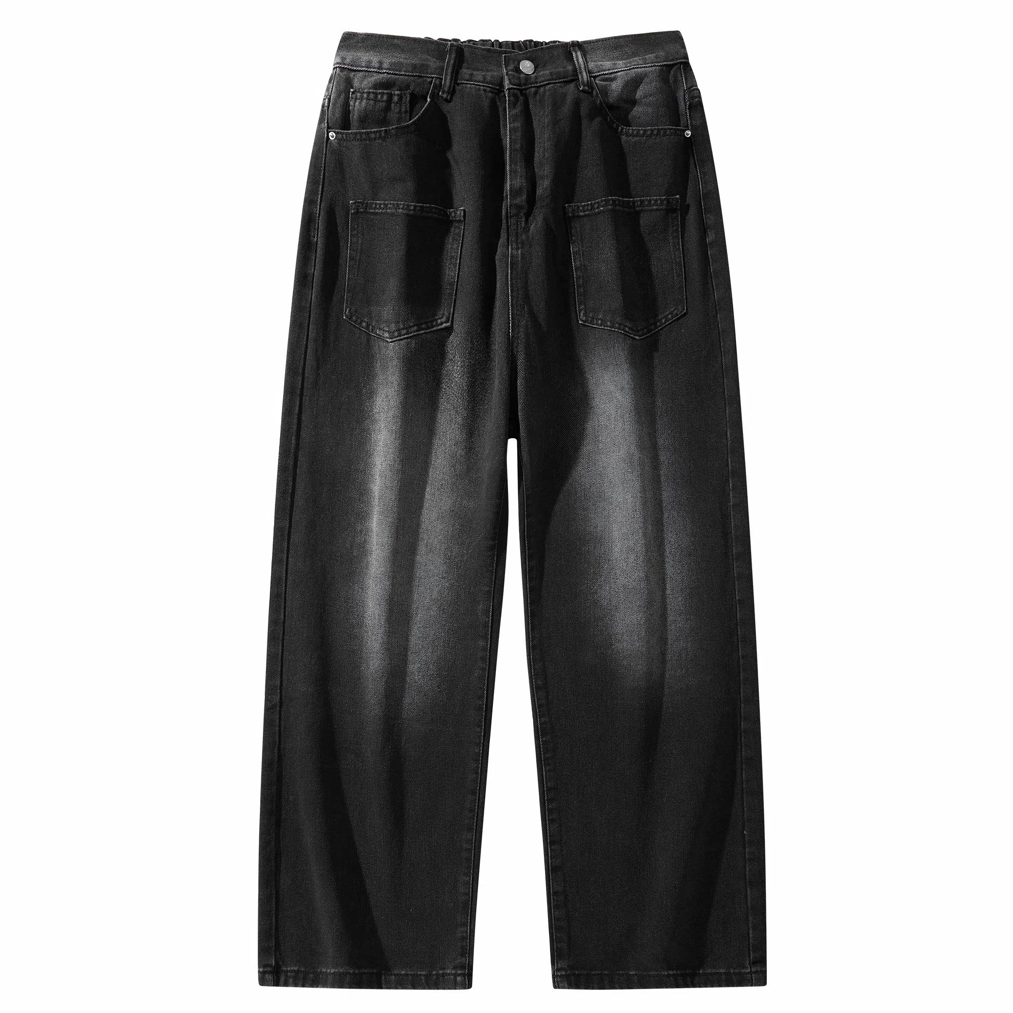 大卫贝肯 美式高街简约基础款复古水洗宽松柔软舒适休闲百搭显高直筒牛仔裤 男女同款