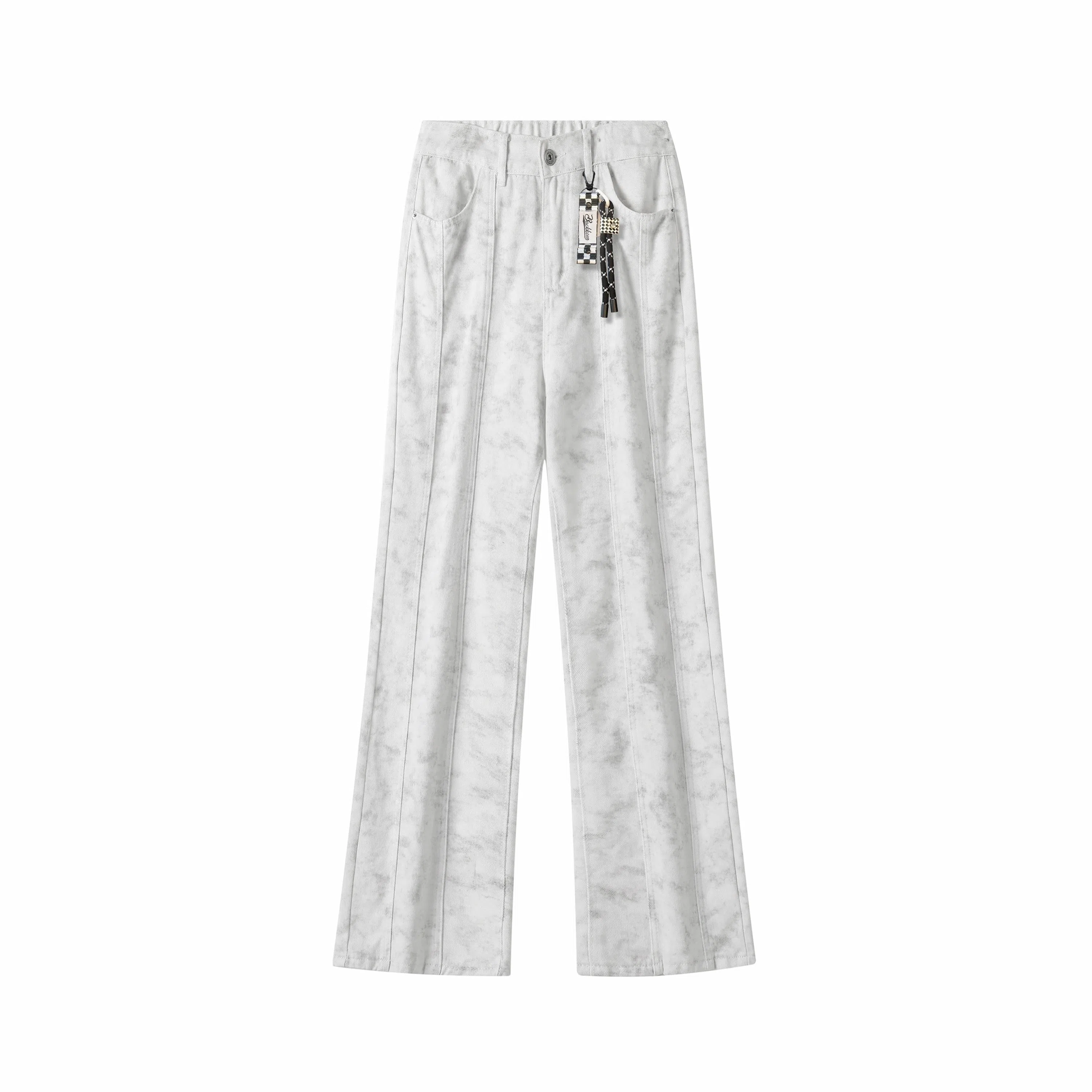 大卫贝肯 美式复古高街潮牌重工水洗扎染做旧脏脏白拼接休闲长裤宽松直筒工装牛仔裤 男女同款