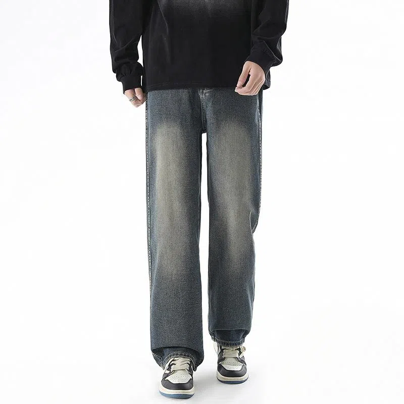 【dme】 基础款时尚舒适中腰休闲复古宽松百搭直筒牛仔裤 男女同款