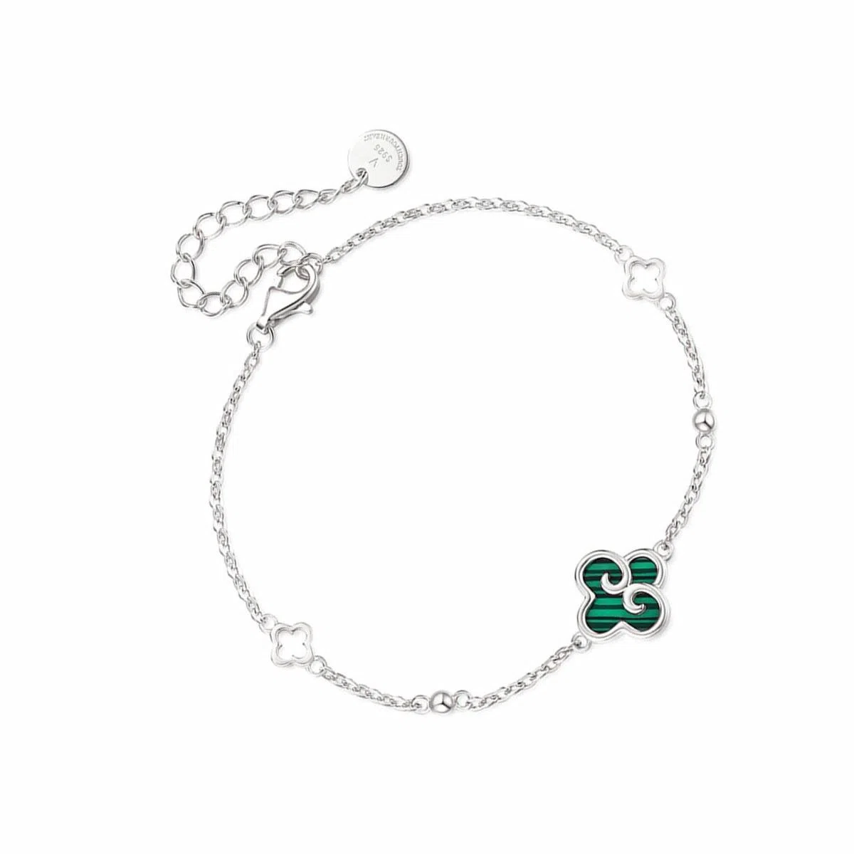 骊碧 香港轻奢祥云幸运四叶草小众设计高级感百搭国风高档浪漫有意义 表白仪式感 孔雀石 手链 女款