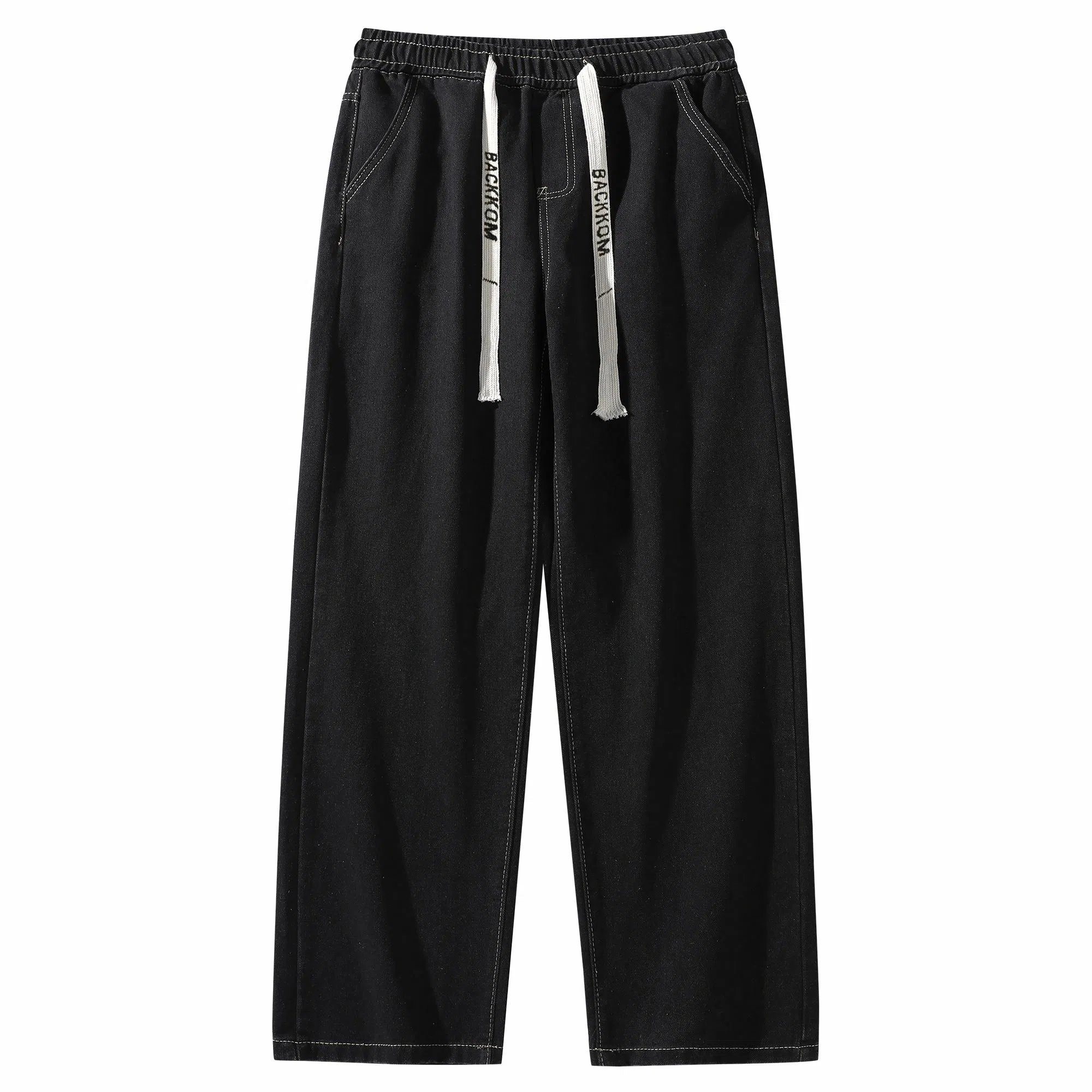 大卫贝肯 美式潮牌水洗做旧高街直筒裤字母刺绣系带时尚百搭宽松舒适休闲复古牛仔裤 男女同款