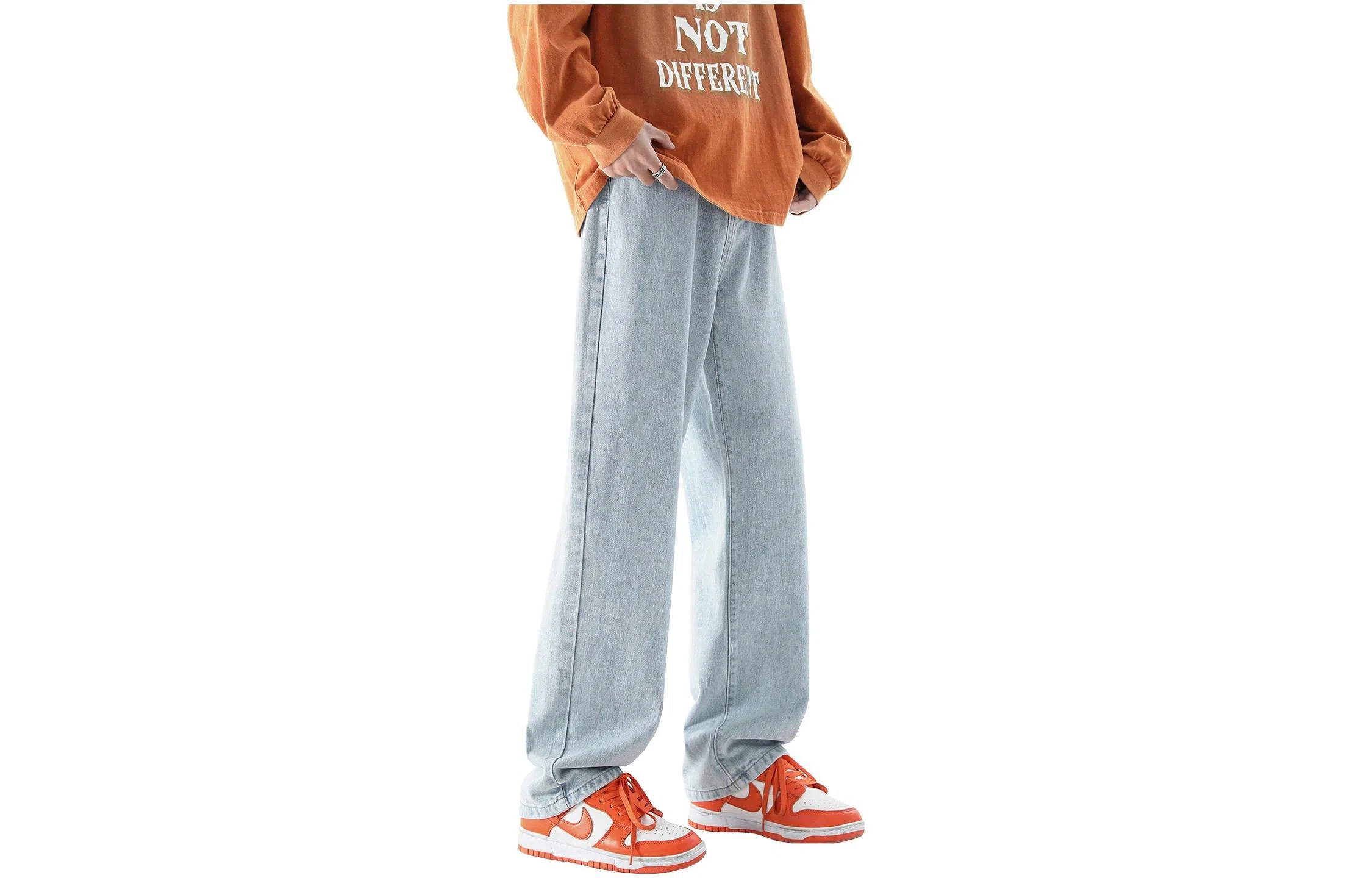 大卫贝肯 美式高街复古水洗基础款直筒长裤宽松垂坠感潮流百搭牛仔裤 男女同款