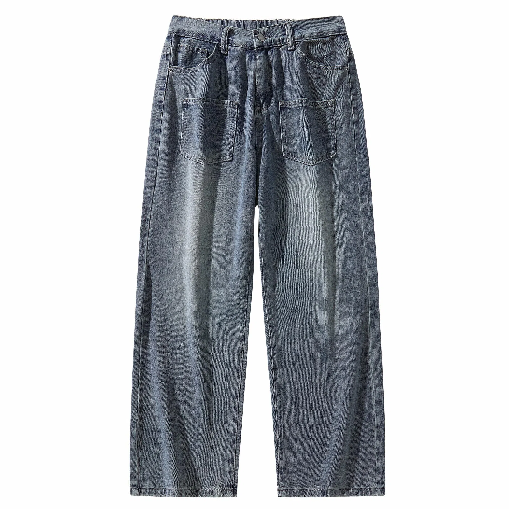 大卫贝肯 美式高街简约基础款复古水洗宽松柔软舒适休闲百搭显高直筒牛仔裤 男女同款