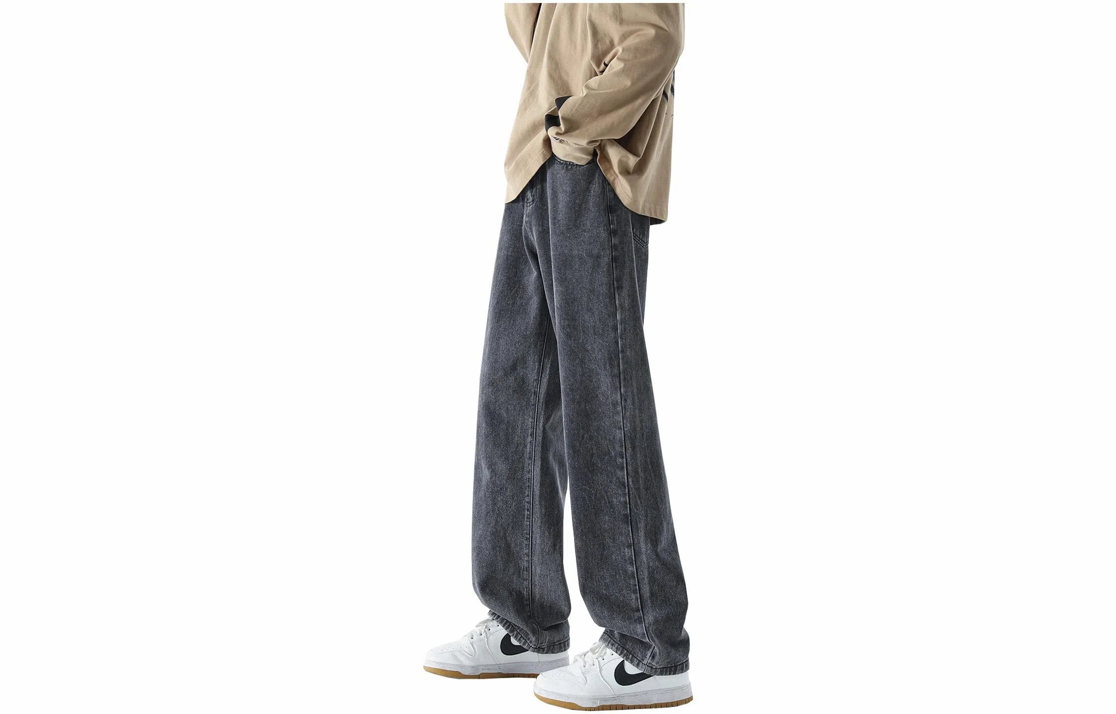 大卫贝肯 美式高街复古水洗基础款直筒长裤宽松垂坠感潮流百搭牛仔裤 男女同款