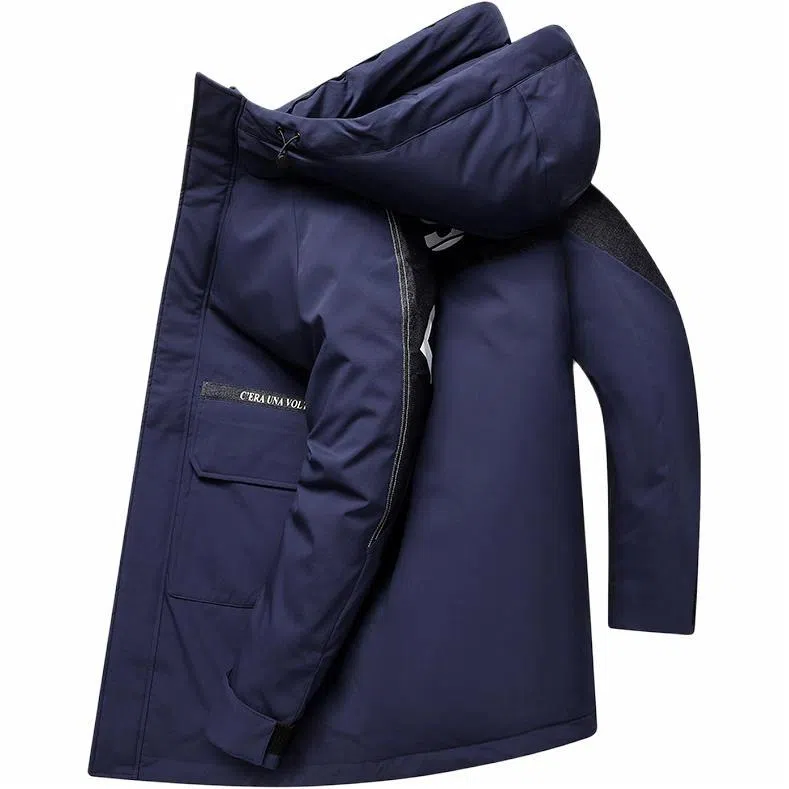 鸭鸭 字母印花连帽拉链长袖羽绒服 男款