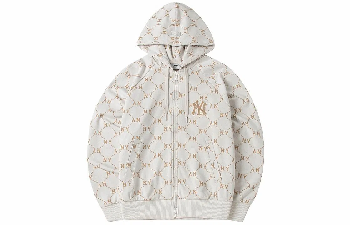 MLB Yankees Letter Print Hoodie Jacket Beige
