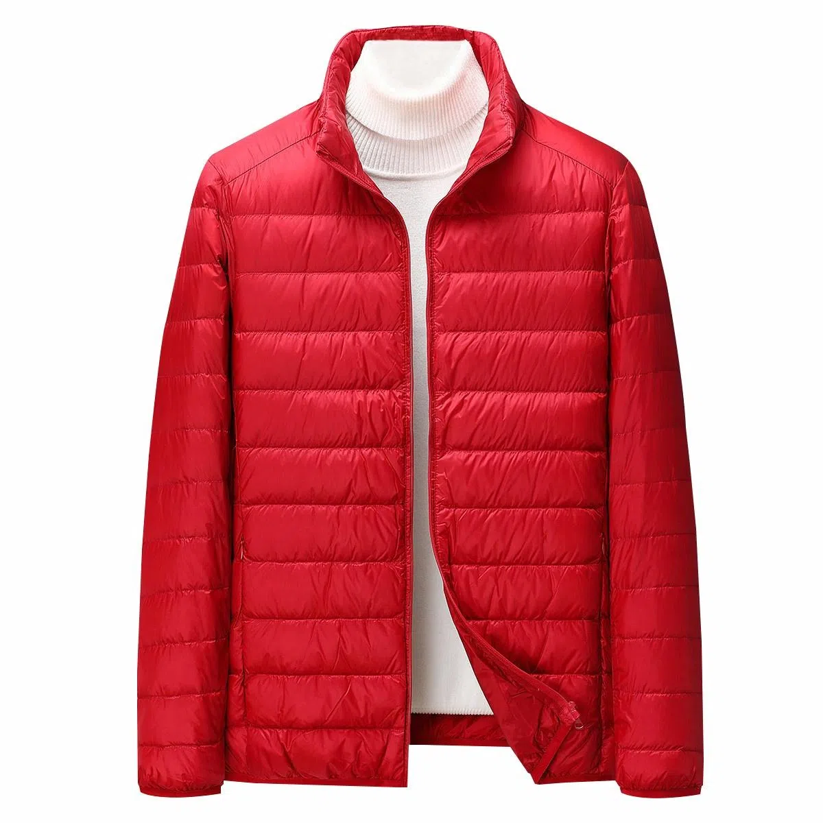 鸭鸭 纯色立领拉链休闲薄款羽绒服 男款