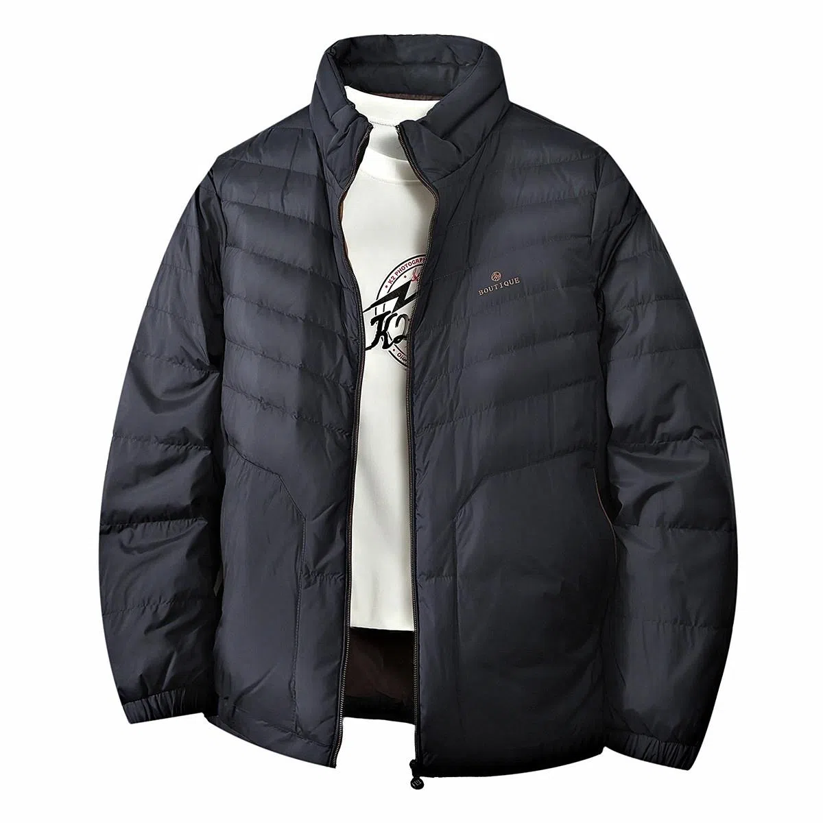 鸭鸭 纯色立领拉链休闲薄款羽绒服 男款