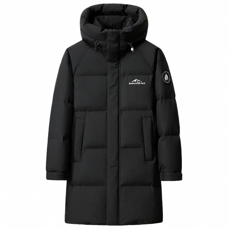 鸭鸭 石墨烯蓄热中青年纯色韩版休闲百搭户外防寒保暖中长款连帽羽绒服 男女同款