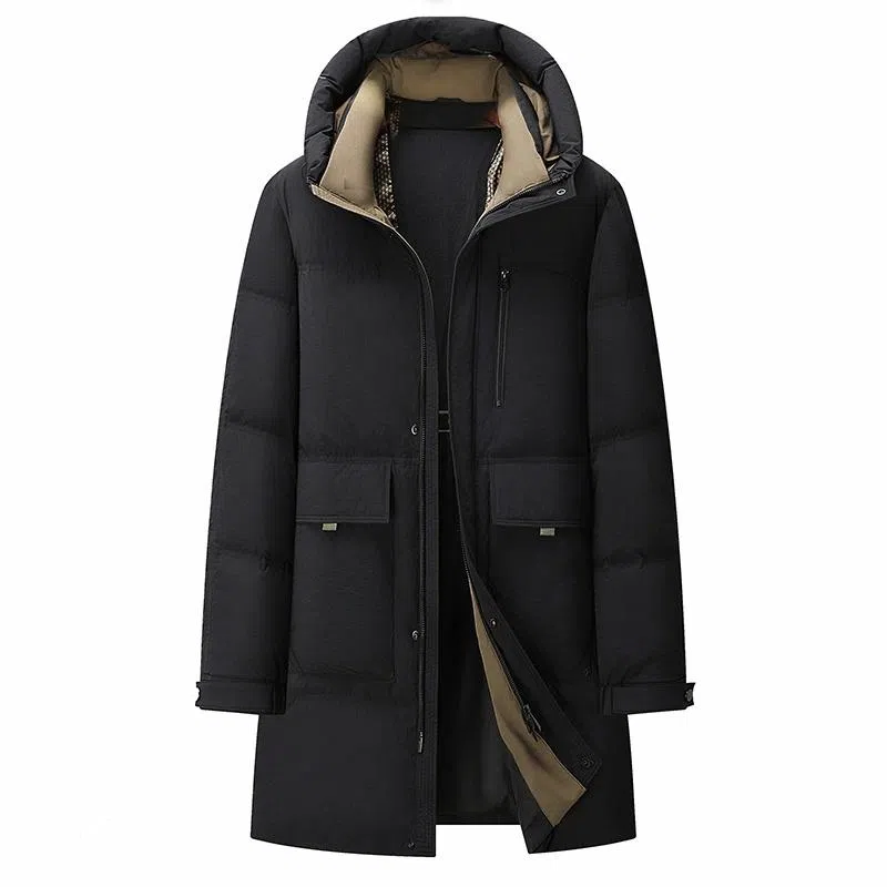 Yalu Mid-Length Hooded Down Jacket Black