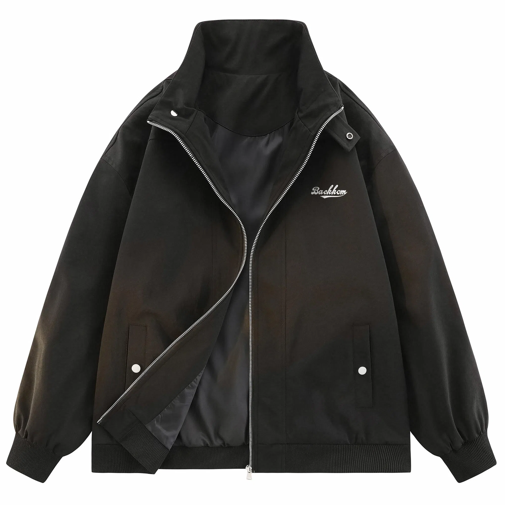 大卫贝肯 美式字母基础款工装教练户外通勤立领百搭舒适时尚长袖夹克外套 男女同款 黑色