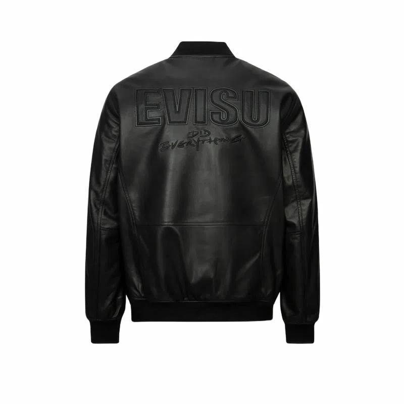 EVISU Leather Bomber Jacket Black