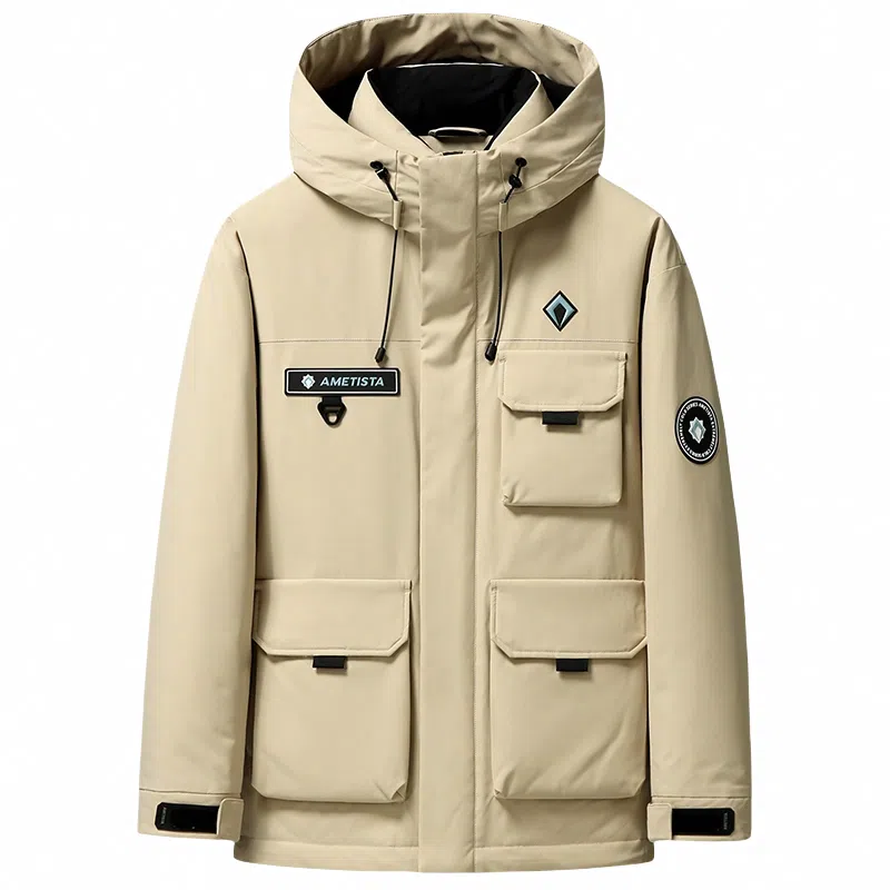 鸭鸭 石墨烯蓄热时尚韩版休闲百搭短款连帽山系户外运动多口袋防寒保暖工装羽绒服 男女同款