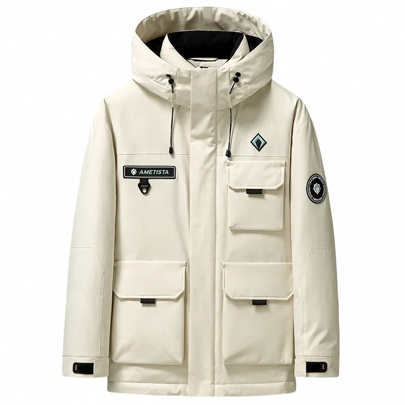 鸭鸭 石墨烯蓄热时尚韩版休闲百搭短款连帽山系户外运动多口袋防寒保暖工装羽绒服 男女同款