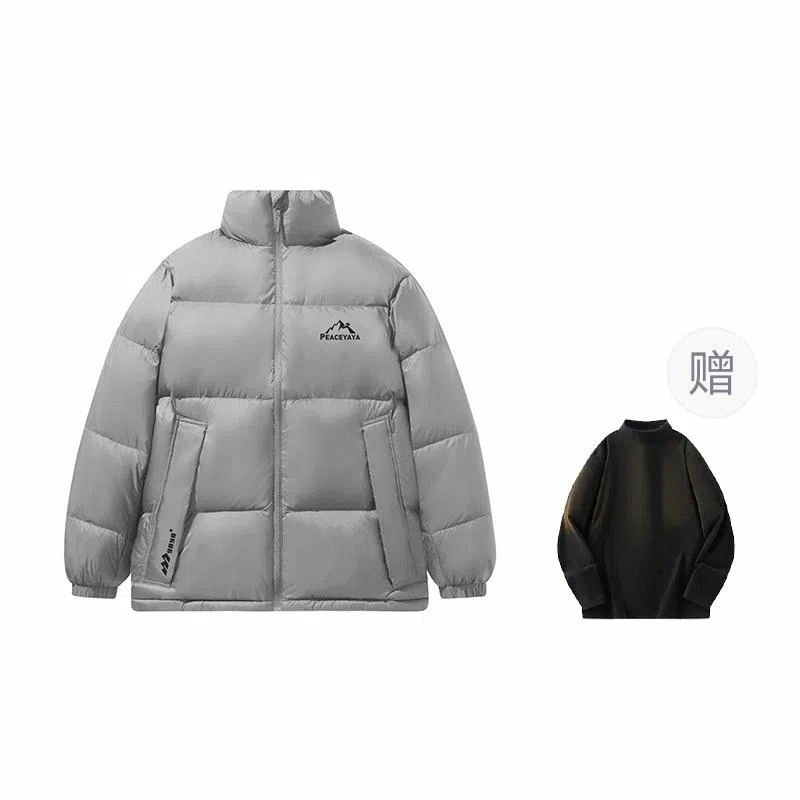 鸭鸭 经典暖冬系列 简约字母印花设计感青少年基础款学生党好物学院风纯色户外通勤防风保暖抗皱宽松休闲百搭拉链立领羽绒服 男女同款