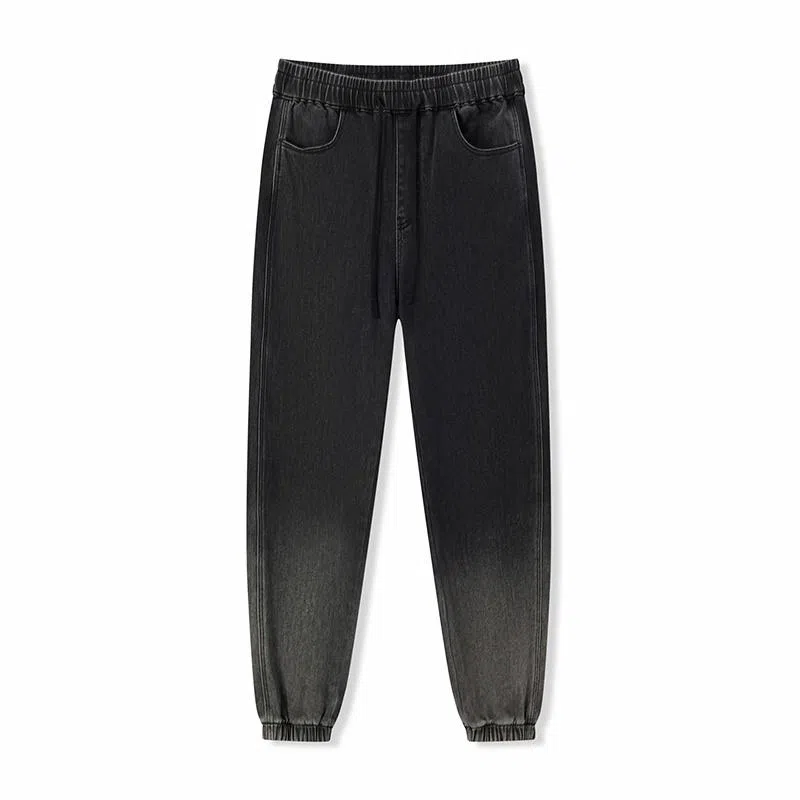 森马 渐变束脚松紧腰长裤牛仔裤 男款