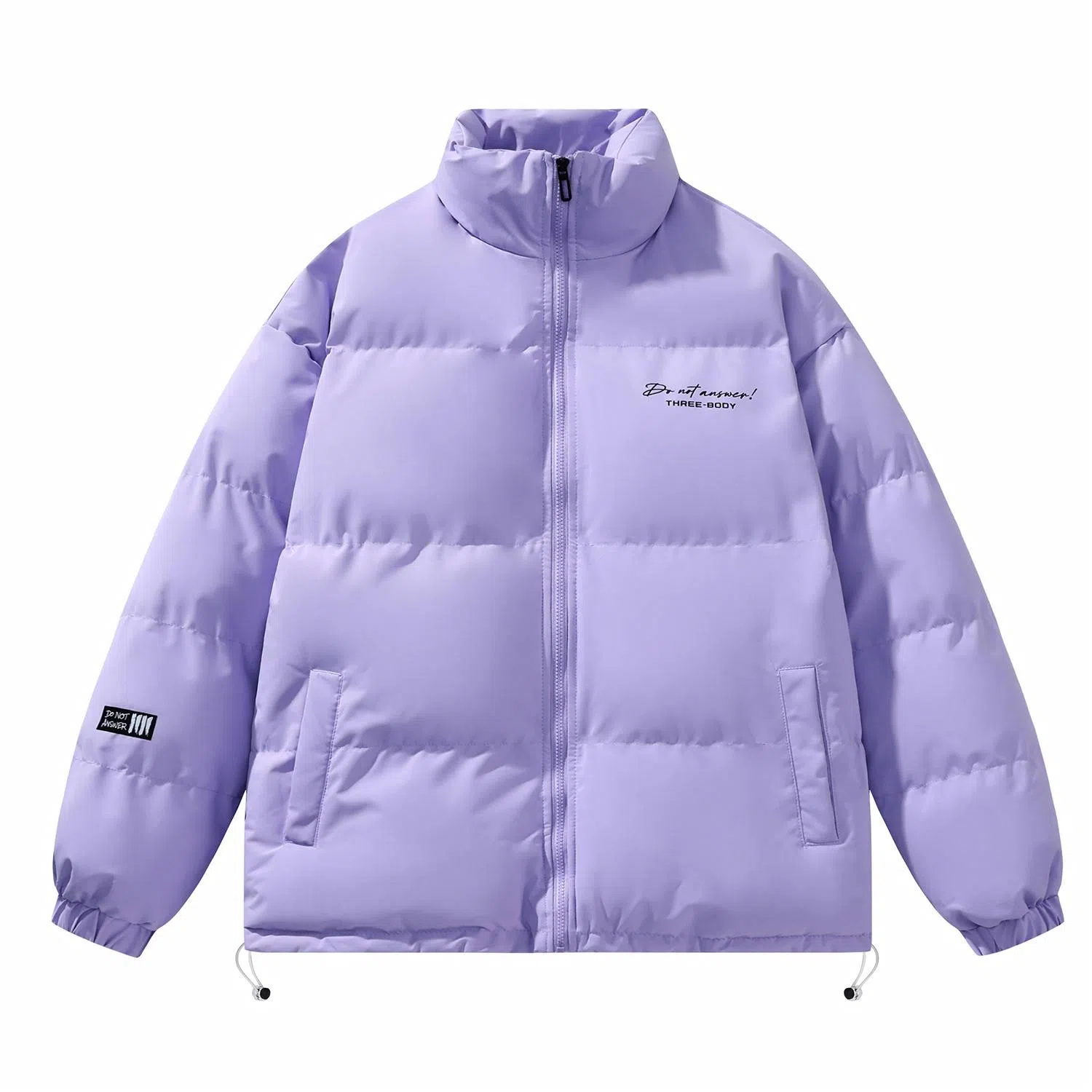 三体 不要回答系列 美式宽松保暖柔软舒适简约字母印花纯色百搭基础款防风防水防寒加厚立领开衫潮牌棉服 男女同款