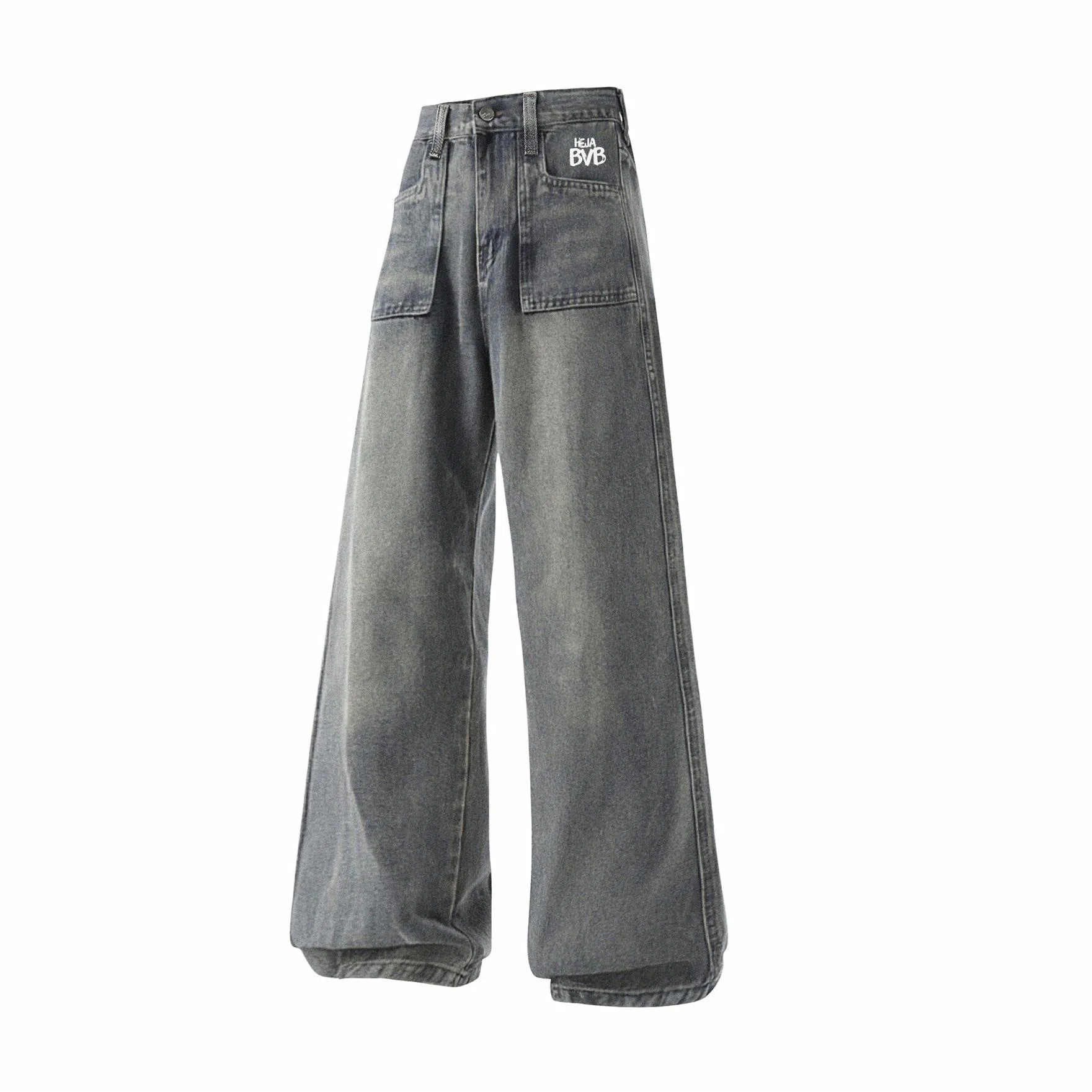 普鲁士多特蒙德 微喇美式复古高街水洗废土风高级感做旧日系百搭垂感休闲直筒牛仔裤 男女同款