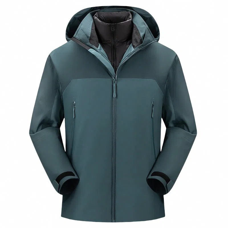 鸭鸭 薄款鹅绒三合一简约韩版休闲短款连帽冬装外套户外运动防风防水保暖冲锋羽绒服 男女同款