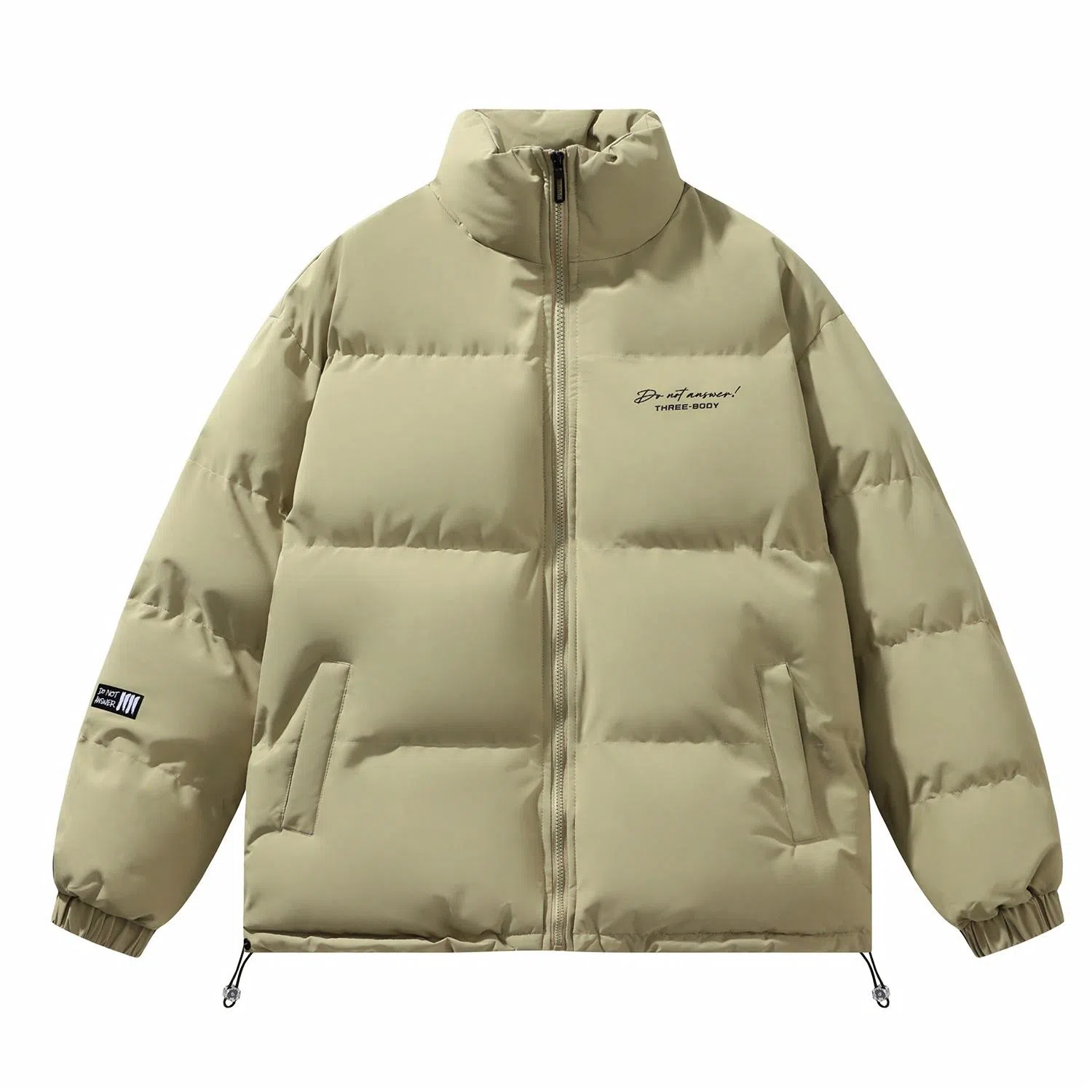 三体 不要回答系列 美式宽松保暖柔软舒适简约字母印花纯色百搭基础款防风防水防寒加厚立领开衫潮牌棉服 男女同款