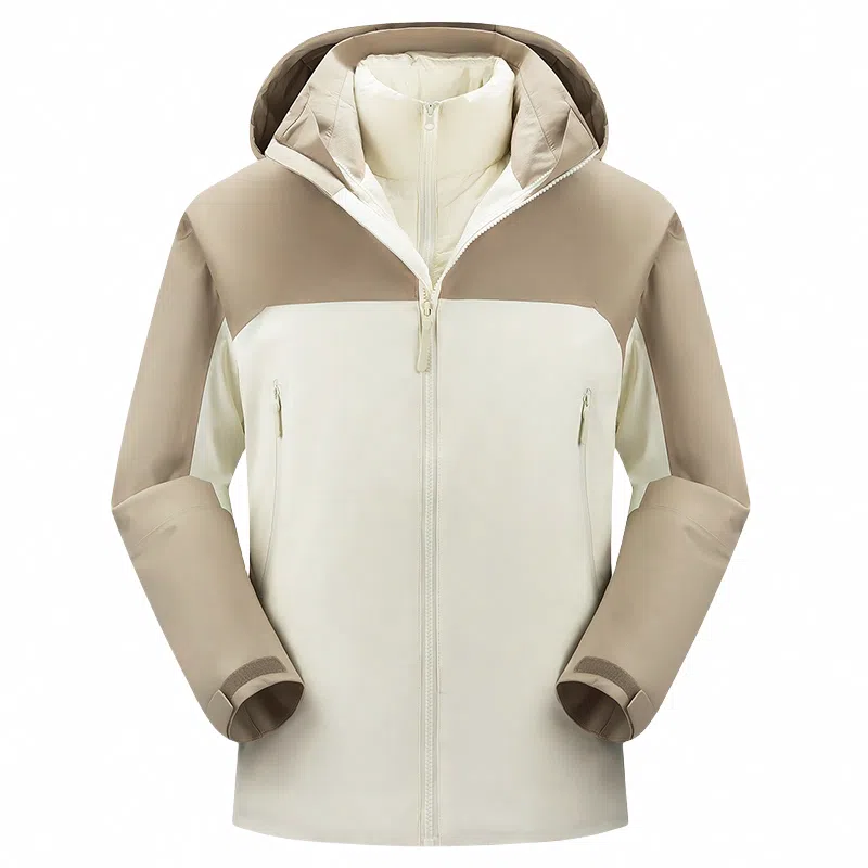 鸭鸭 薄款鹅绒三合一简约韩版休闲短款连帽冬装外套户外运动防风防水保暖冲锋羽绒服 男女同款