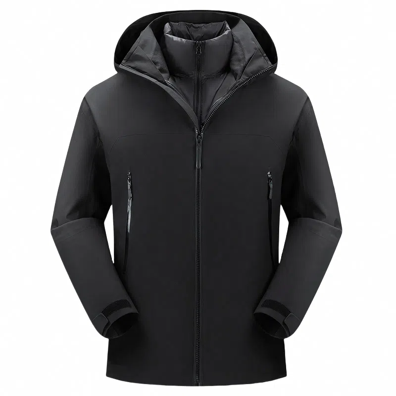 鸭鸭 薄款鹅绒三合一简约韩版休闲短款连帽冬装外套户外运动防风防水保暖冲锋羽绒服 男女同款