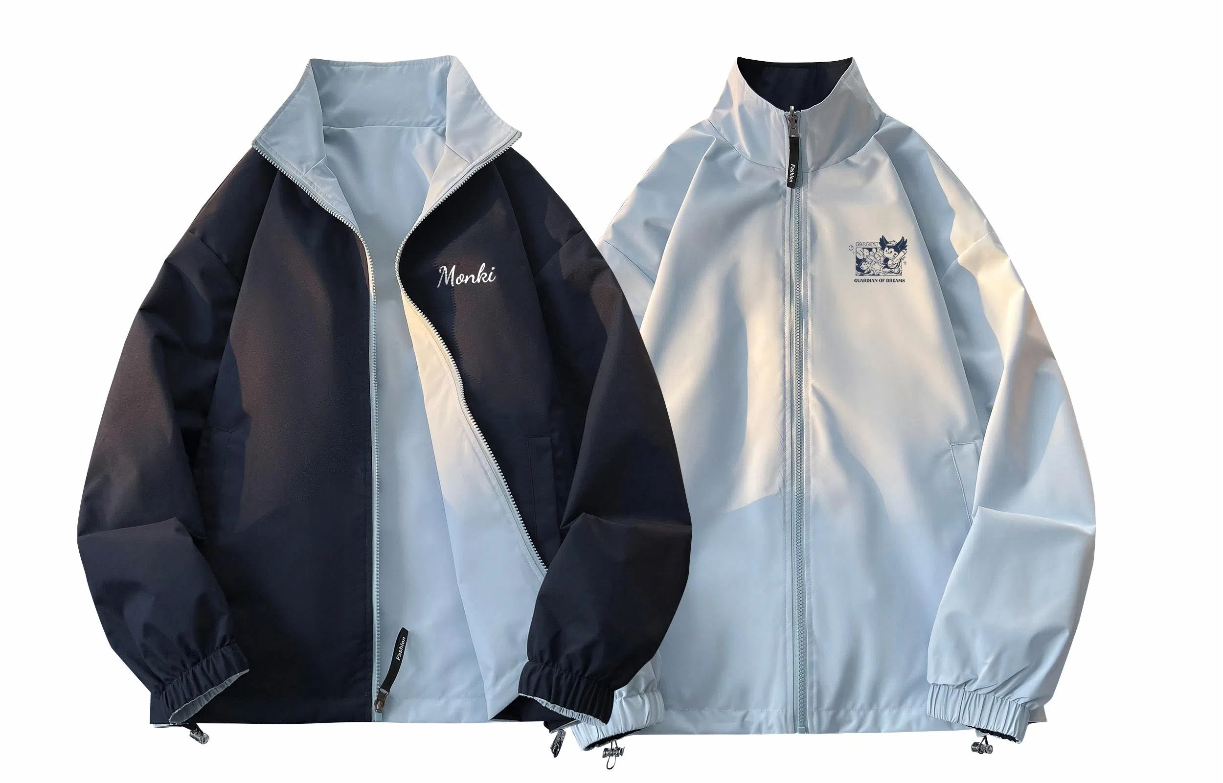 王者荣耀 梦奇款 双面穿拼接美式嘻哈街头撞色高街字母趣味卡通印花立领户外防风休闲宽松舒适飞行员教练夹克外套 男女同款