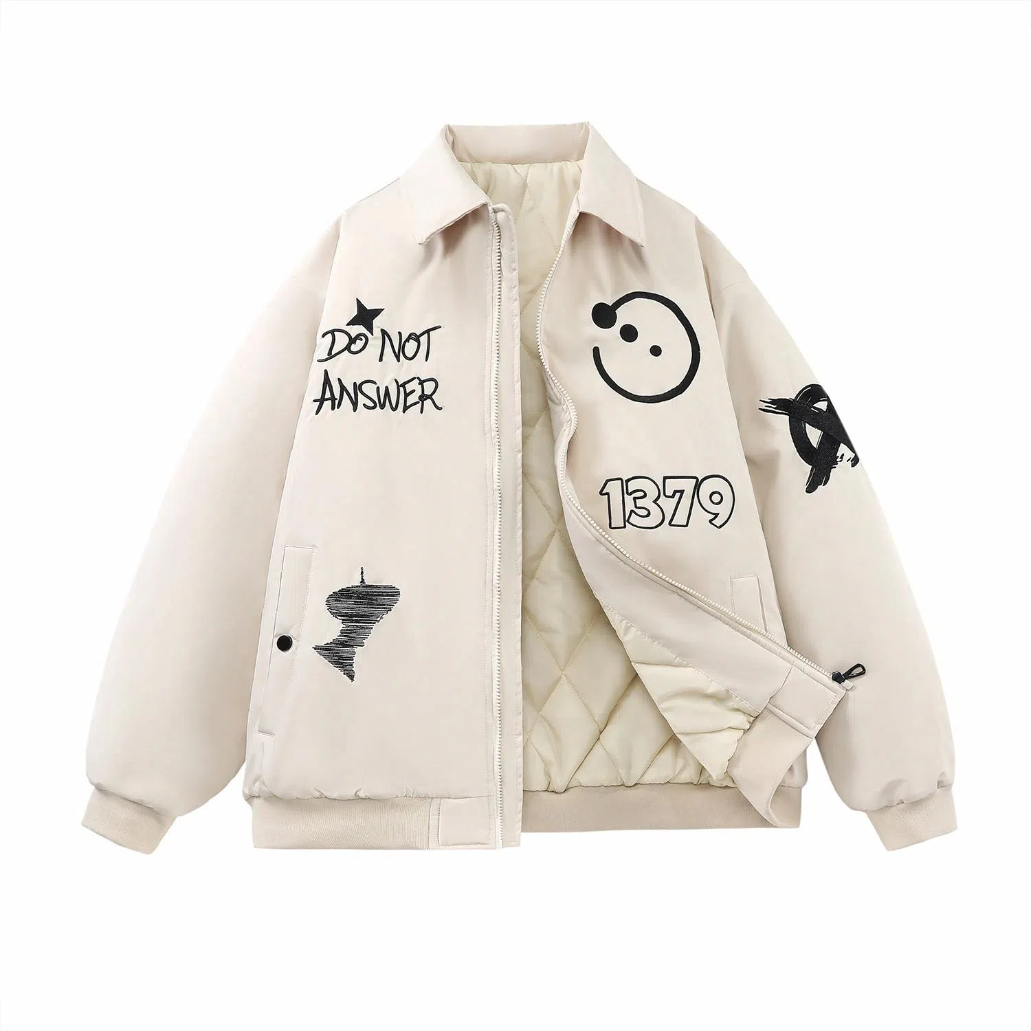 三体 红岸基地系列 美式复古简约宽松加厚保暖防水服趣味大绣花字母基础款拉链休闲翻领高街潮牌学生户外机能风棉服 男女同款