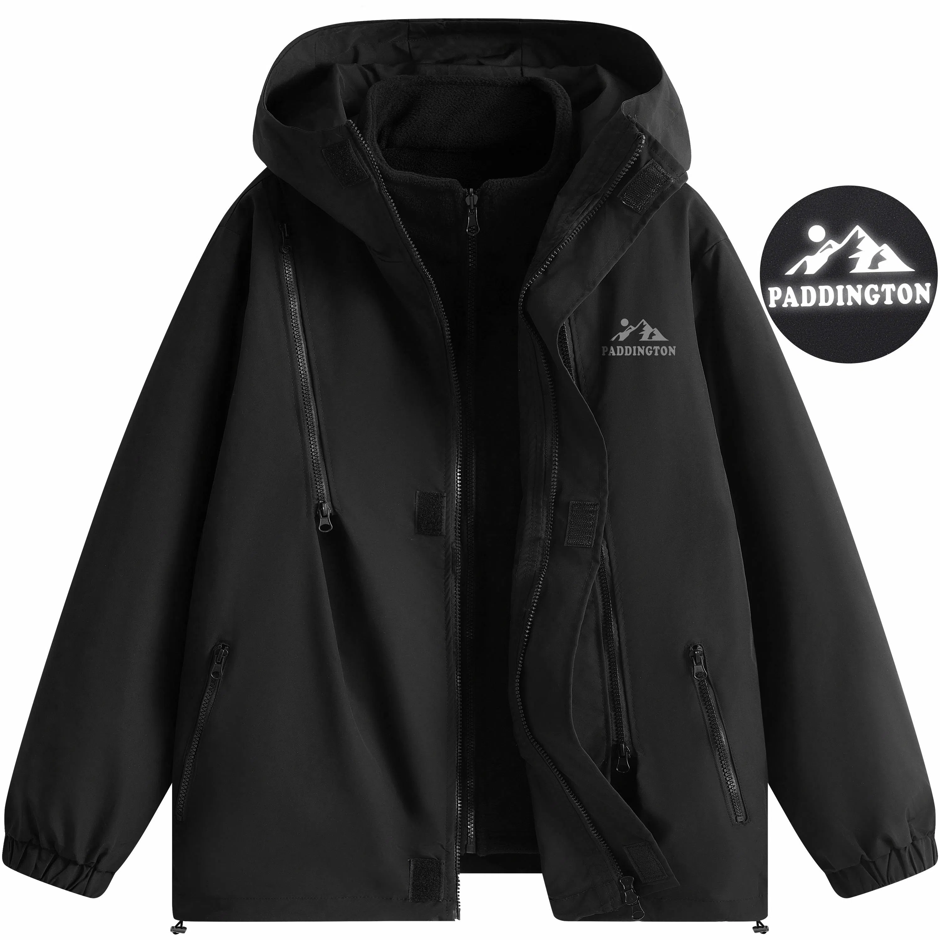 帕丁顿熊 复古高街废土机能风连帽三合一可拆卸内胆防风冲锋夹克外套 男女同款