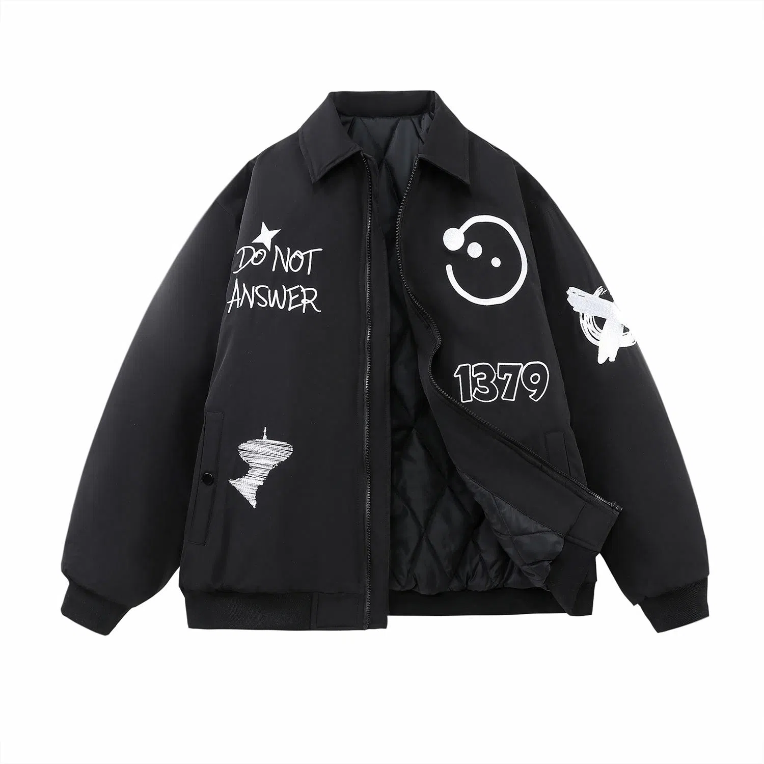 三体 红岸基地系列 美式复古简约宽松加厚保暖防水服趣味大绣花字母基础款拉链休闲翻领高街潮牌学生户外机能风棉服 男女同款