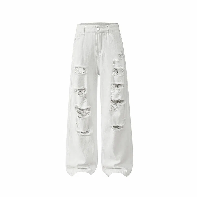 PANDA ADEVIL Distressed Wide-Leg Jeans White