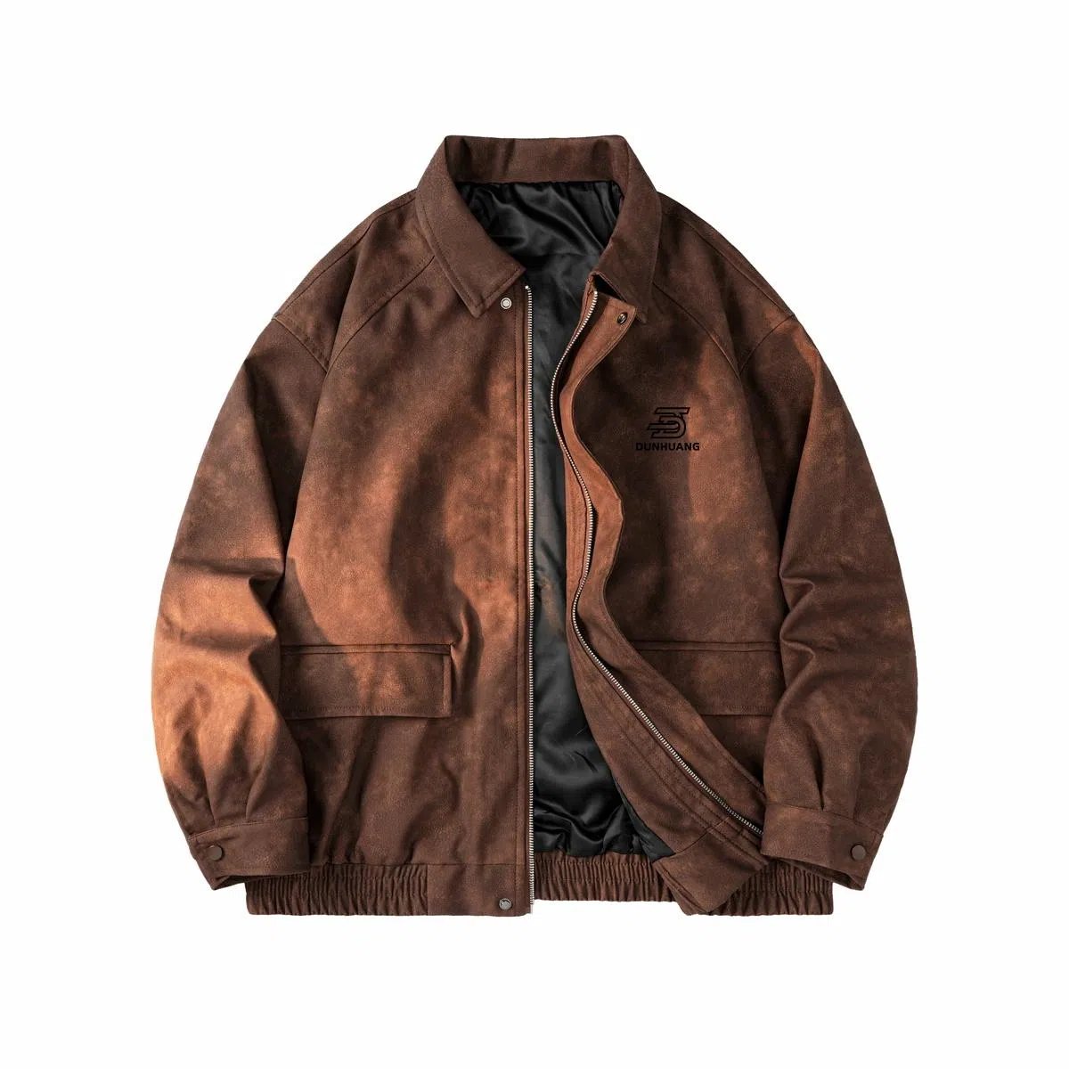 敦煌博物馆 美式复古翻领落肩流行脏脏元素休闲宽松百搭高街机车夹克外套 男女同款