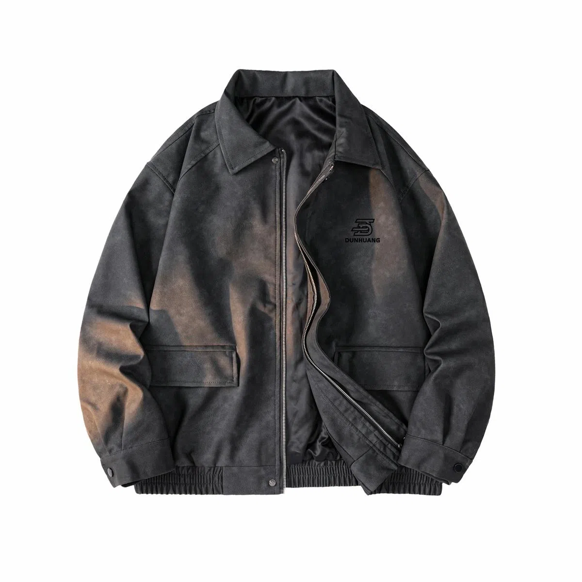 敦煌博物馆 美式复古翻领落肩流行脏脏元素休闲宽松百搭高街机车夹克外套 男女同款