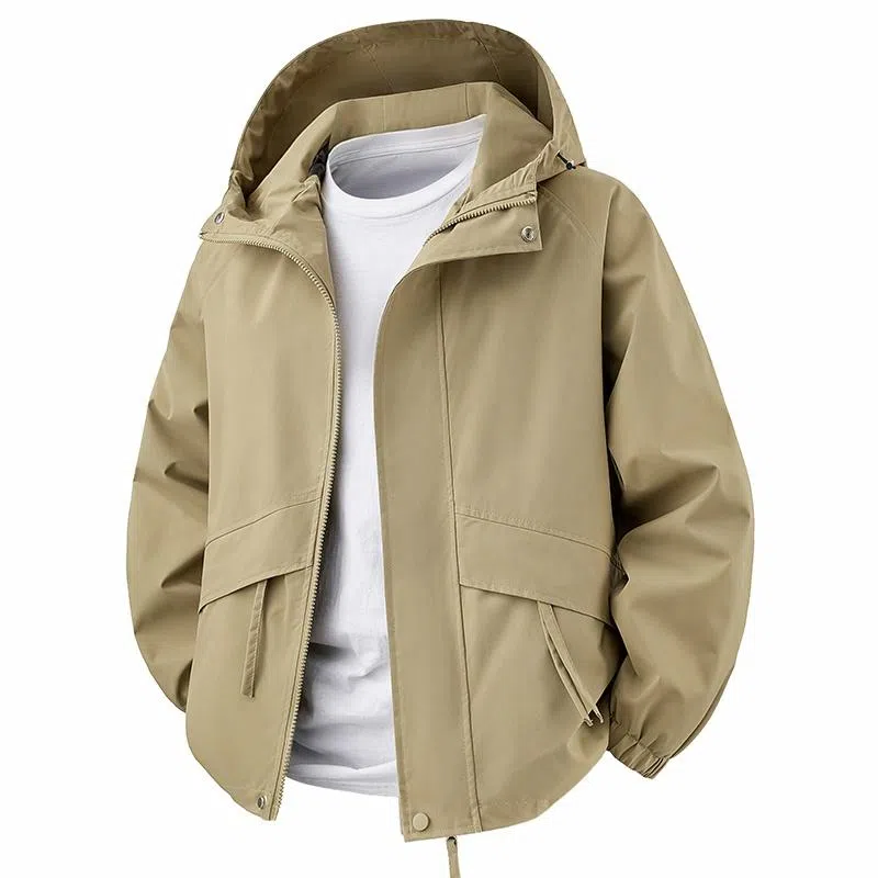 快鱼 美式复古基础简约纯色工装大口袋设计防风宽松百搭连帽夹克外套 男女同款