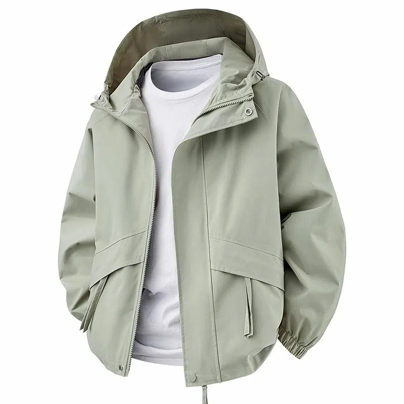 快鱼 美式复古基础简约纯色工装大口袋设计防风宽松百搭连帽夹克外套 男女同款