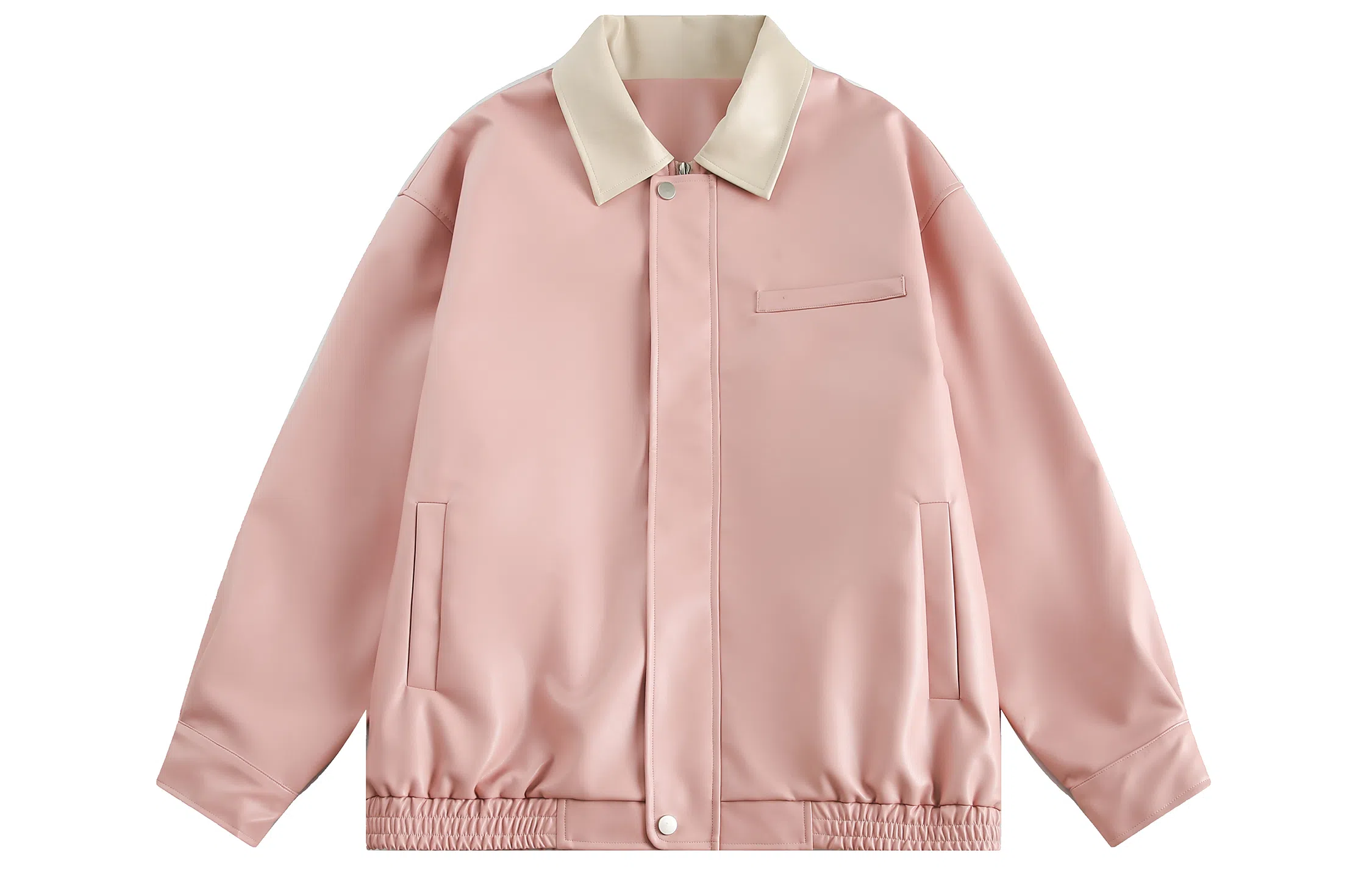 美式复古机车风纯色翻领宽松时尚拉链皮夹克皮衣 男女同款