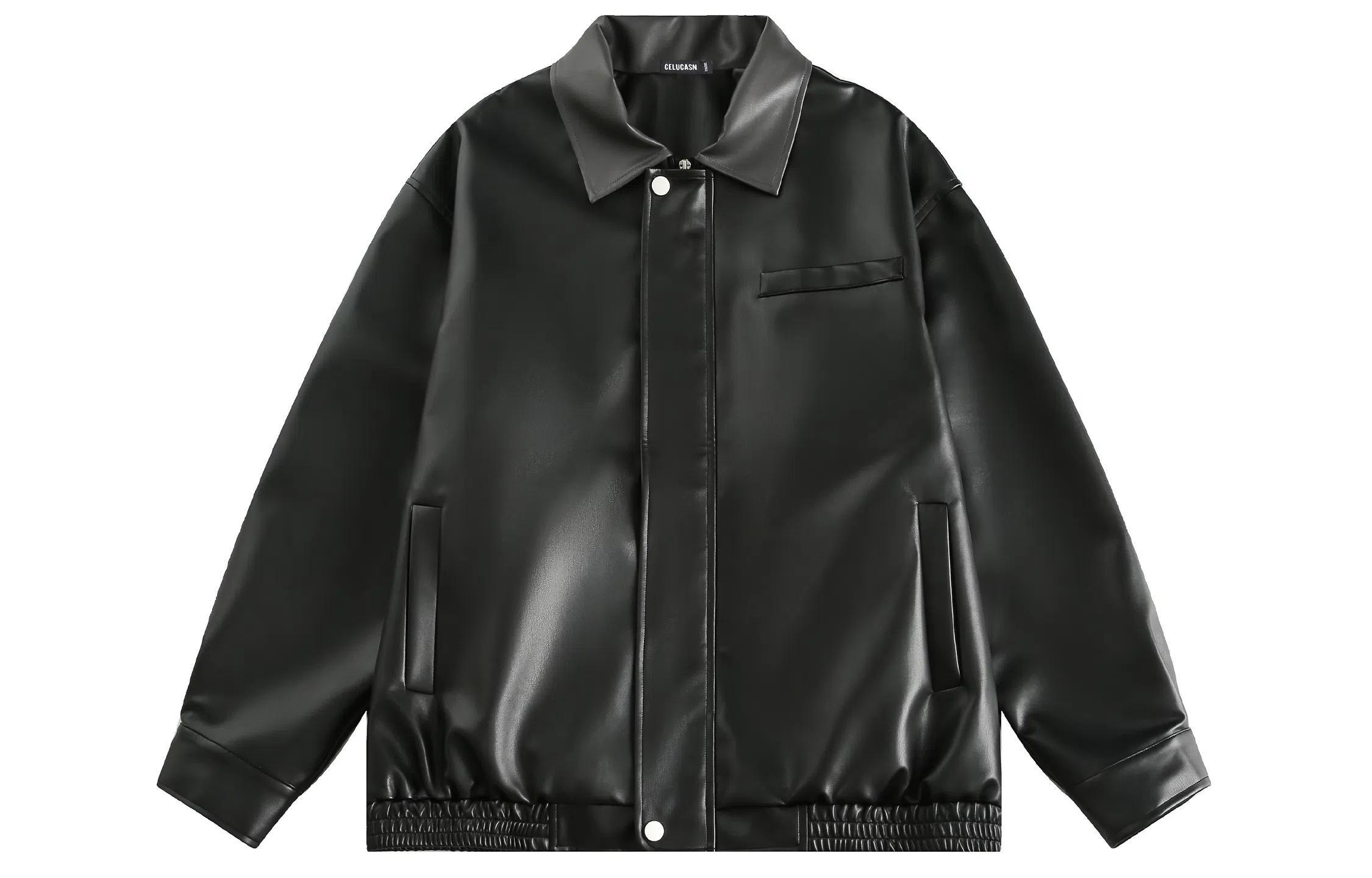 美式复古机车风纯色翻领宽松时尚拉链皮夹克皮衣 男女同款