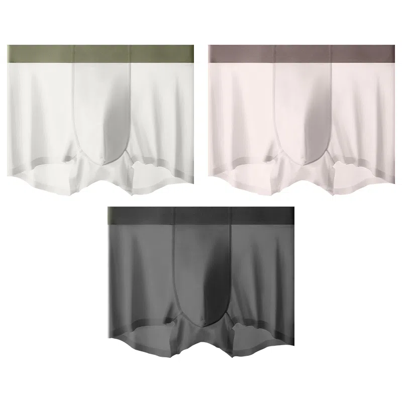 二三二三 透气轻盈裸感高弹短裤速干不夹臀中腰四角裤纯色简约时尚内裤 男款 组合装