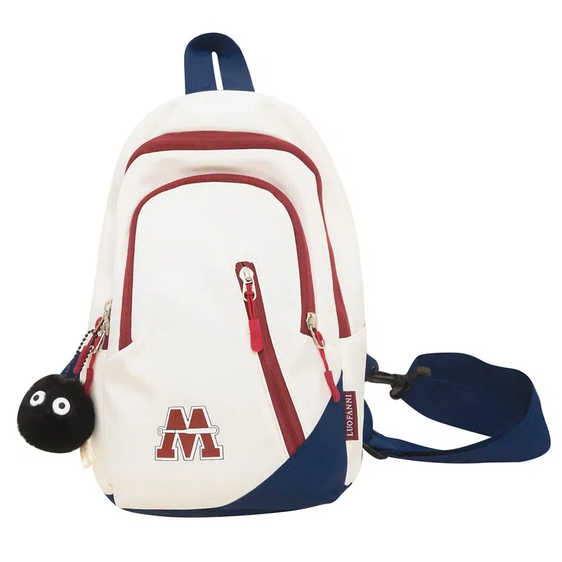 普乐威 时尚简约百搭运动学生个性潮流实用 尼龙 胸包 男女同款情侣款 白蓝红/白红色/黑色/蓝色