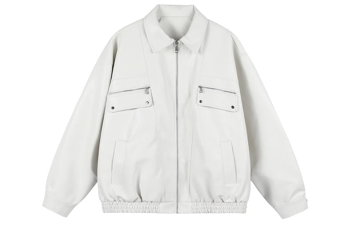 美式复古机车风宽松翻领夹克设计皮衣 男女同款