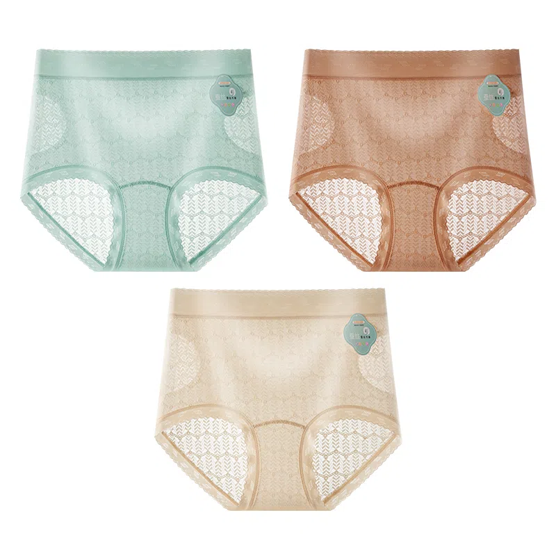 二三二三 吸湿透气抑菌亲肤内裤亲肤柔软无痕不卡档不夹臀三角裤轻透蕾丝浮雕舒适浪漫短裤 女款 组合装