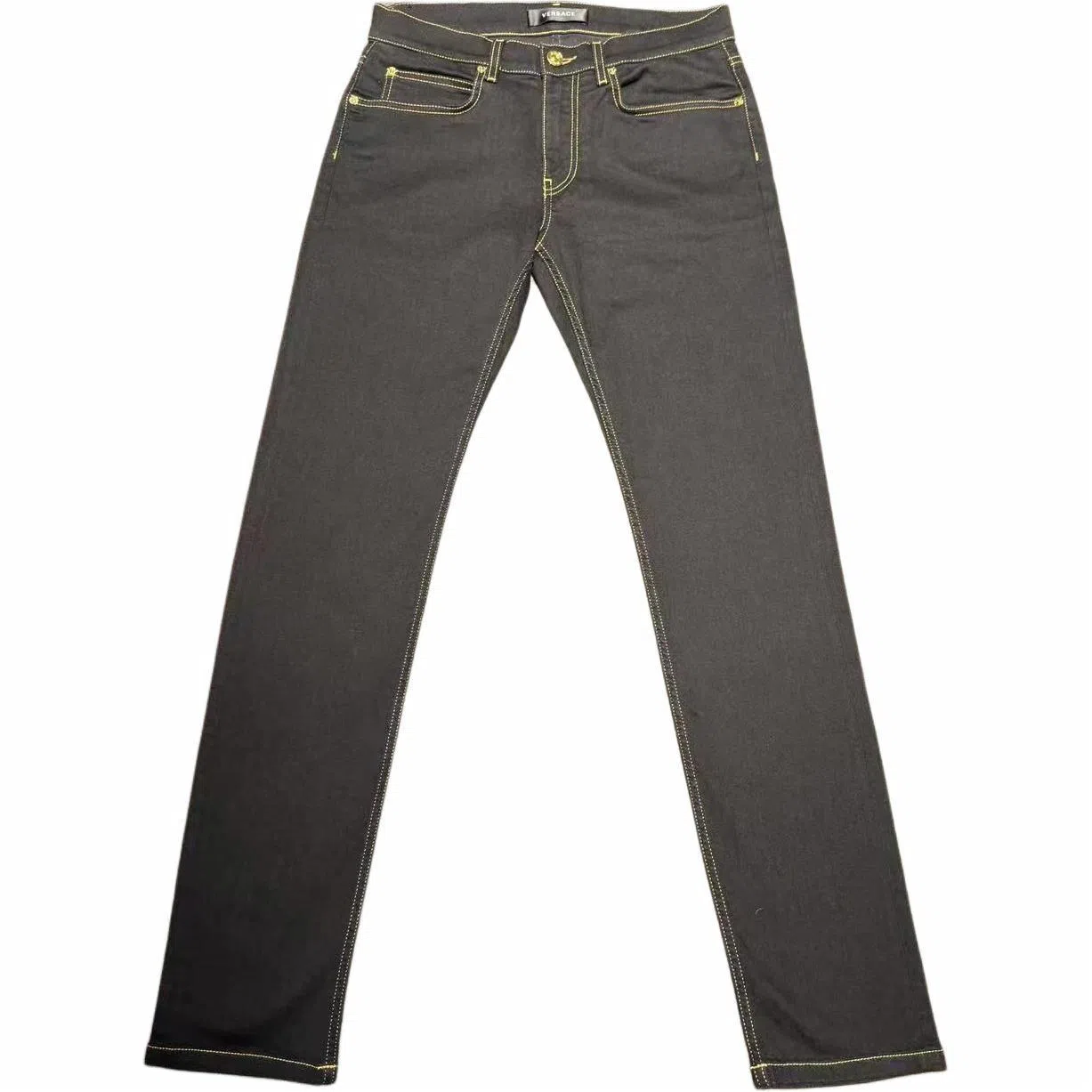 范思哲 五口袋字母刺绣长款牛仔裤 男款 黑色