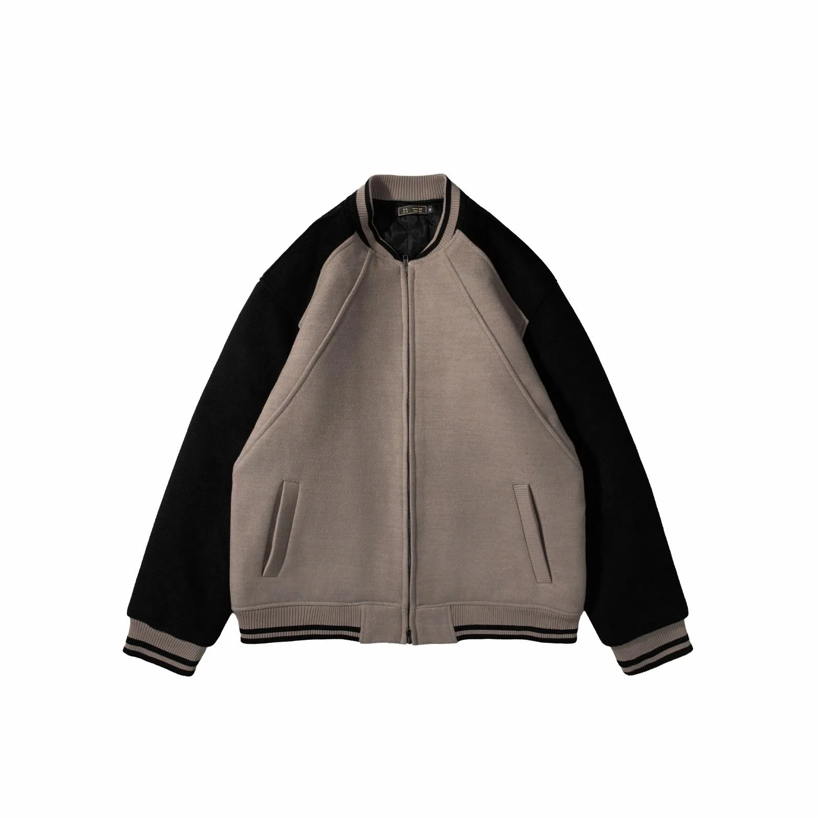 我是大卫 撞色拼接插肩袖棒球领重工高级感轻熟风休闲毛呢夹克外套 男女同款 卡其色