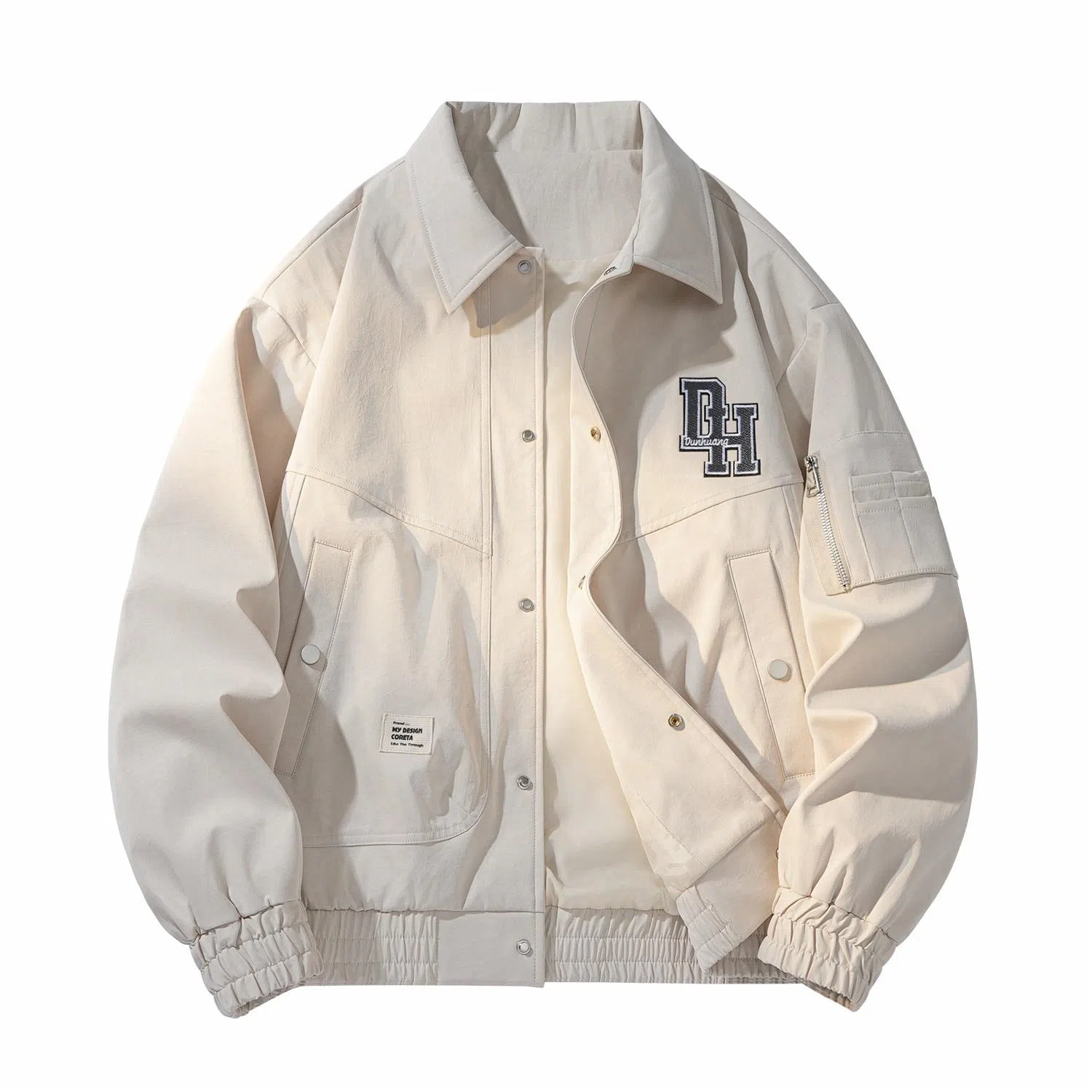 敦煌博物馆 美式机能风简约字母万针刺绣复古百搭大码宽松休闲翻领长袖夹克外套 男女同款