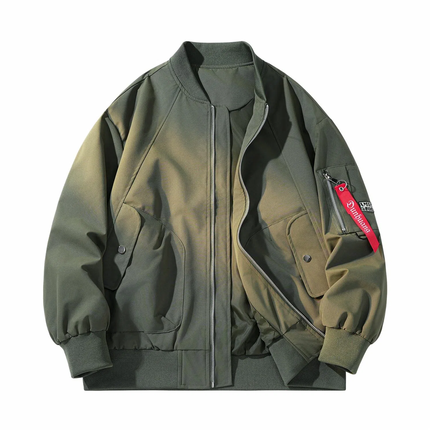 敦煌博物馆 山系户外机能防风防水飘带拉链纯色军旅风宽松休闲大码落肩棒球领飞行夹克外套 男女同款