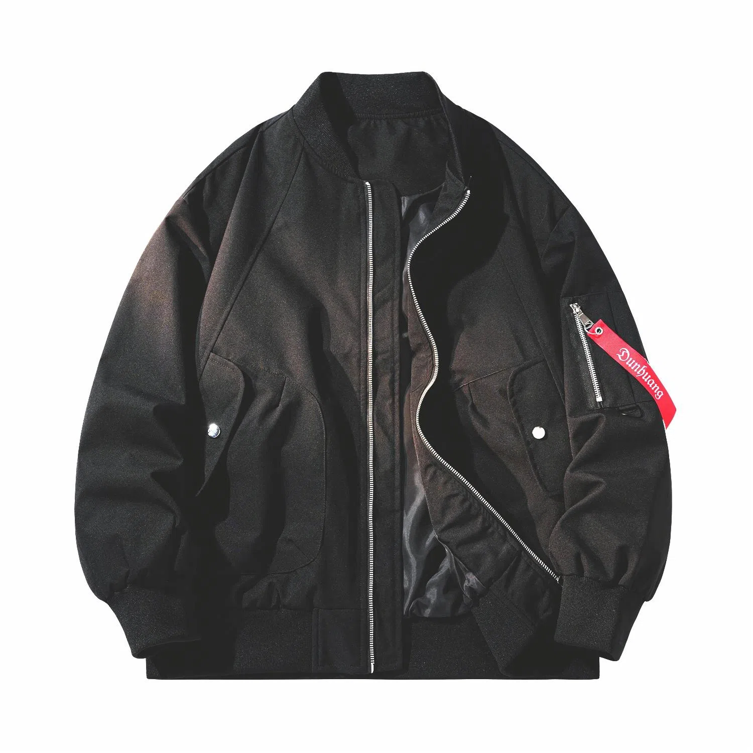 敦煌博物馆 山系户外机能防风防水飘带拉链纯色军旅风宽松休闲大码落肩棒球领飞行夹克外套 男女同款