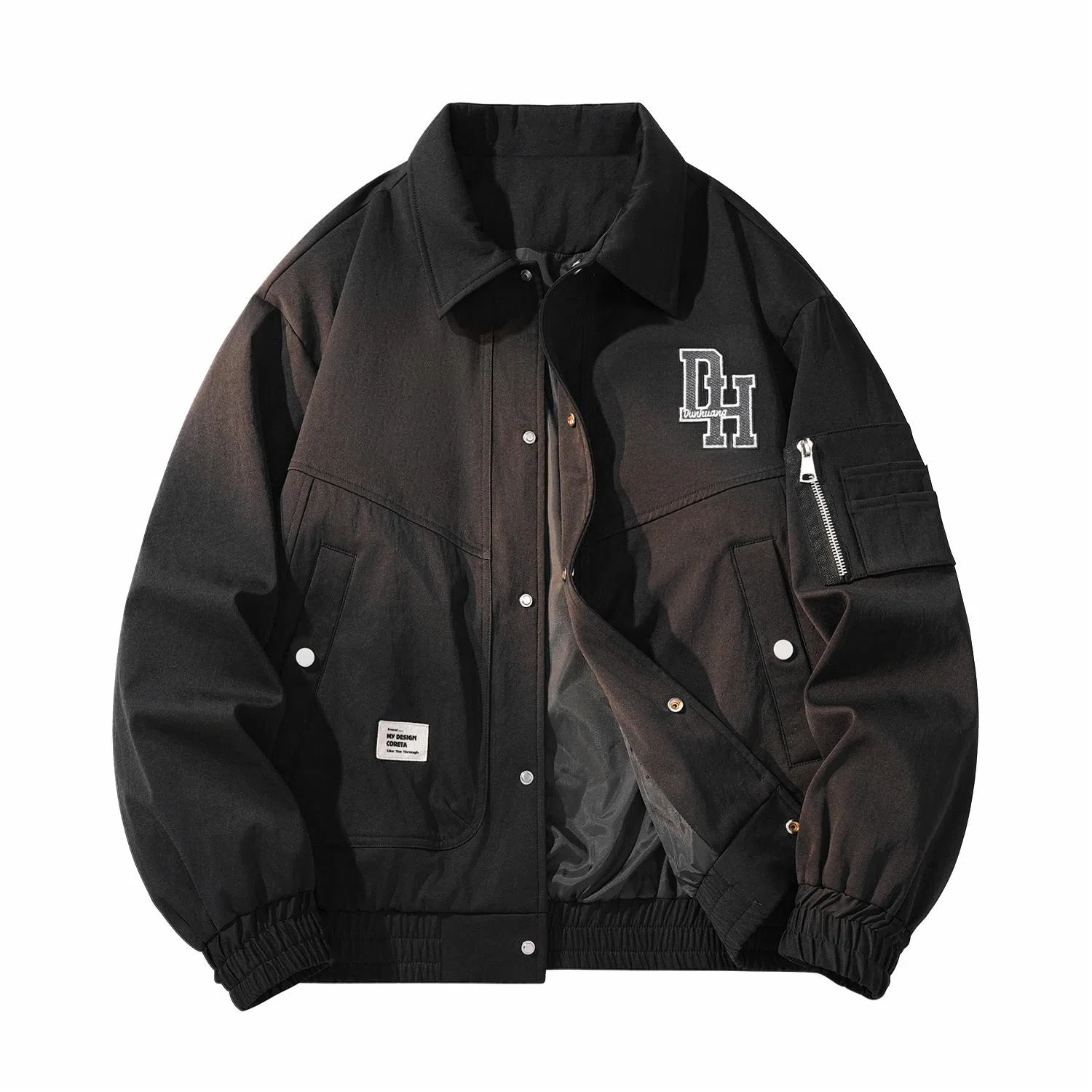 敦煌博物馆 美式机能风简约字母万针刺绣复古百搭大码宽松休闲翻领长袖夹克外套 男女同款