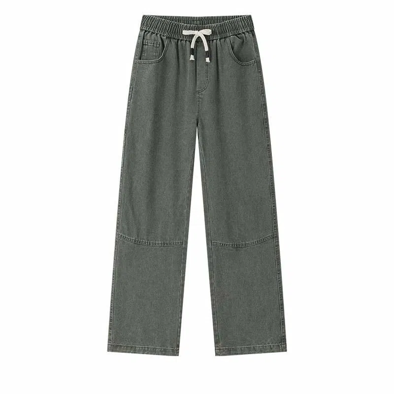 兔先森 美式复古重水洗做旧时尚潮牌直筒宽松休闲长裤牛仔裤 男女同款